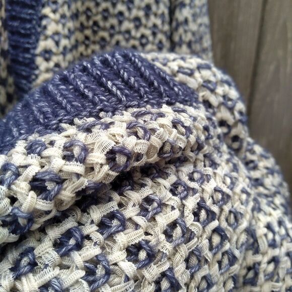 Caslon size L open front cardigan ribbon yarn blue white - Picture 3 of 11